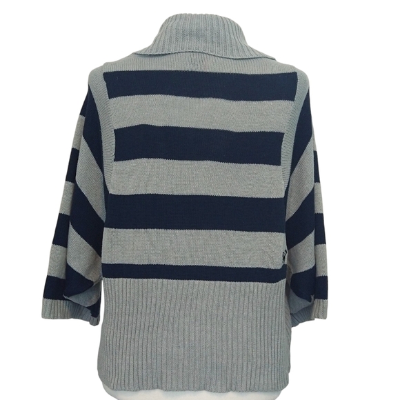 Roxy Gray Blue Striped Kimono Wide Sleeve Shawl Collar Bolero Cocoon Cardigan - Picture 2 of 9